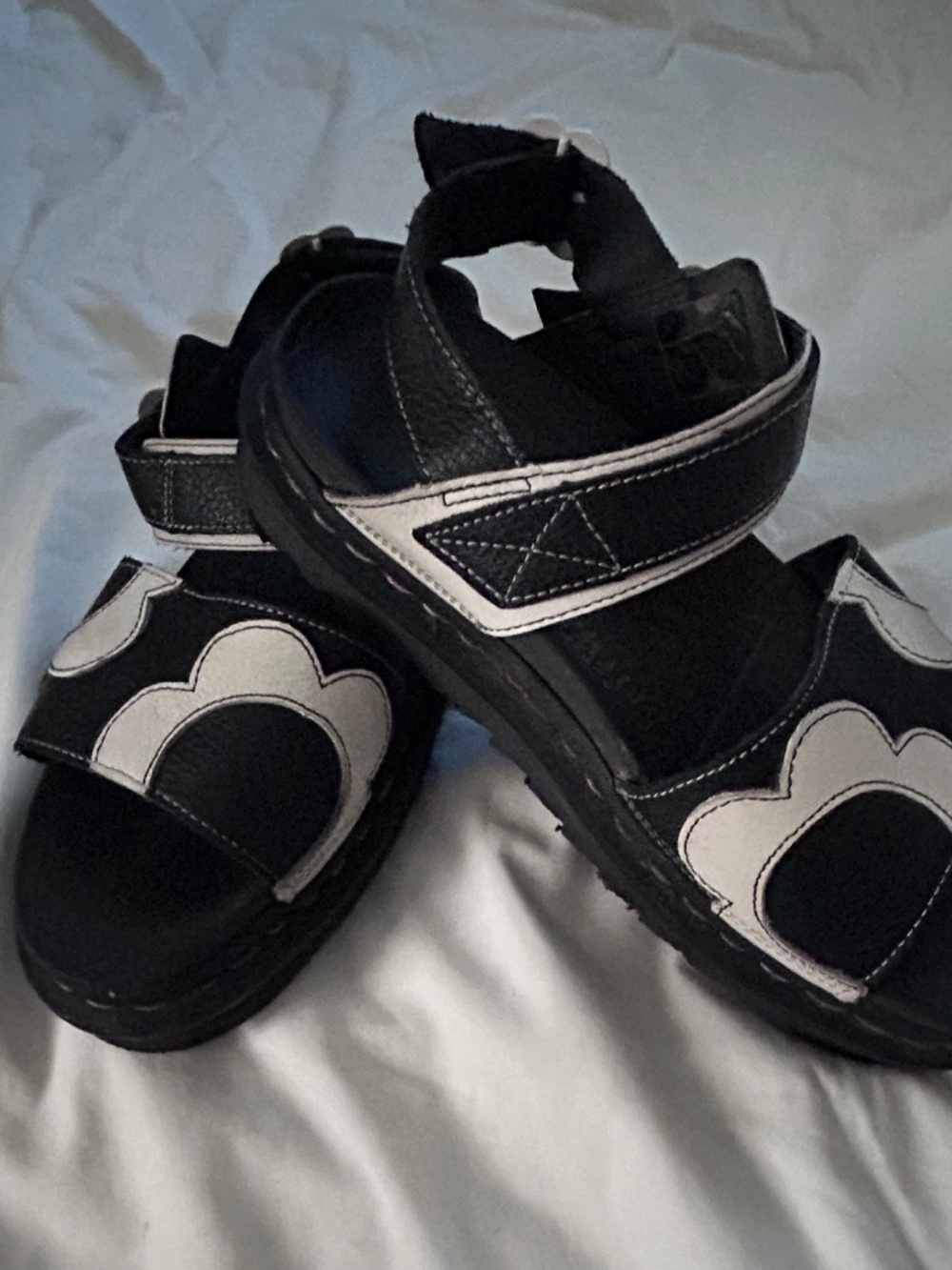 Dr. Martens Voss Black & White Leather Floral Sandals / 9